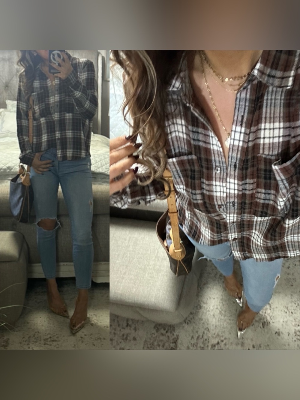 New🍂🤎Brown Plaid Button Down Shirt with Pockets